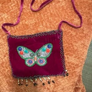 Embroidered Butterfly Velvet Crossbody Bag